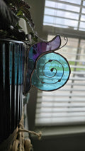 Handcrafted Stained Glass Snail Plant Charm for Indoor Plant Pot - blue/purple