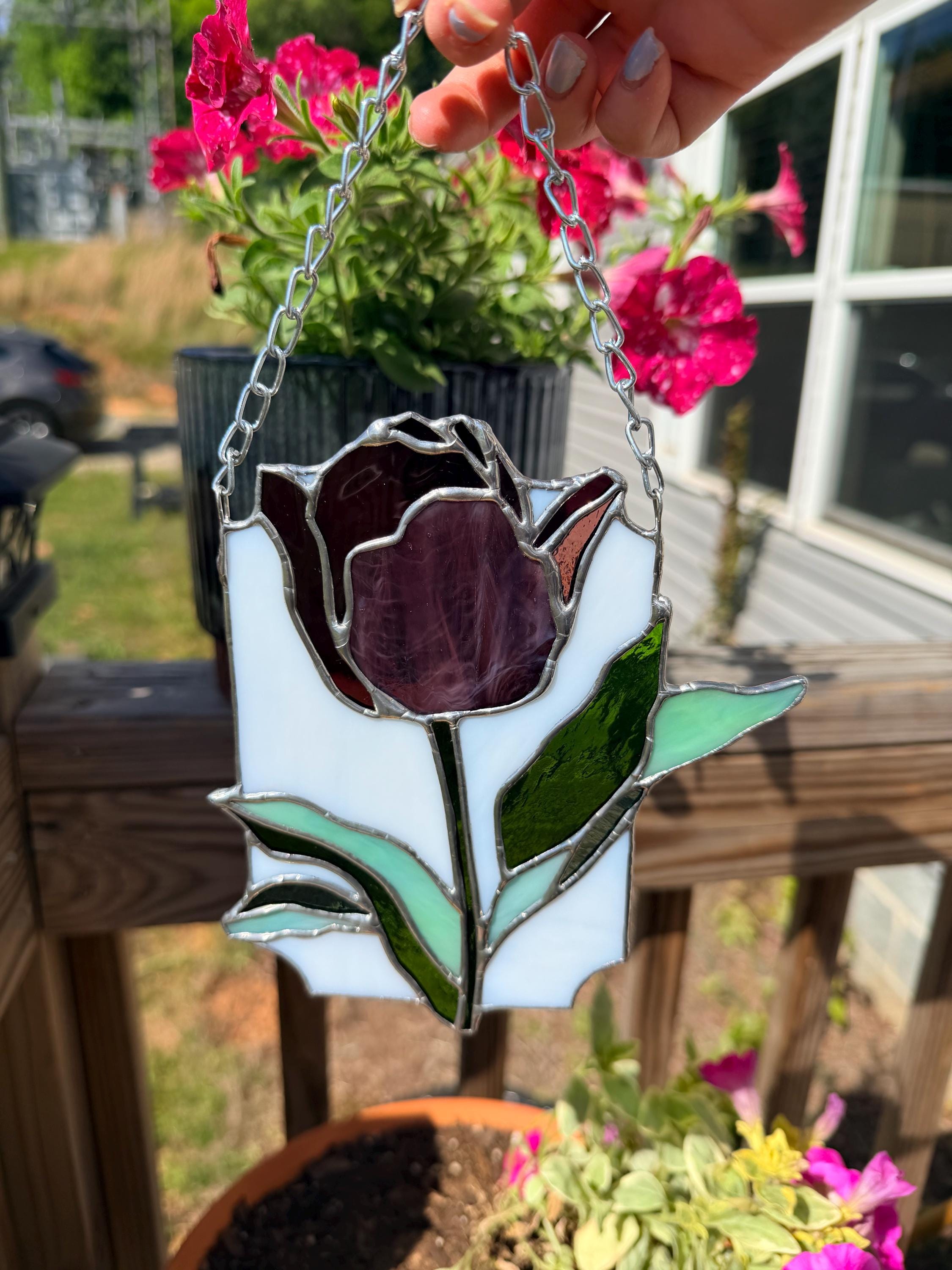 Handcrafted Stained Glass Tulip Suncatcher - colors will vary