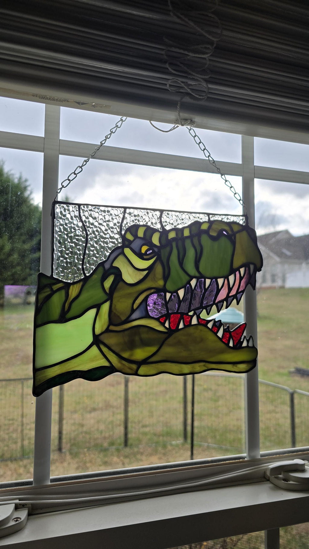 Handcrafted Stained Glass T-Rex Dinosaur Sun Catcher - Made to Order