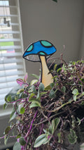 Handcrafted Stained Glass Plant Charm Mushroom - blue/green/orange