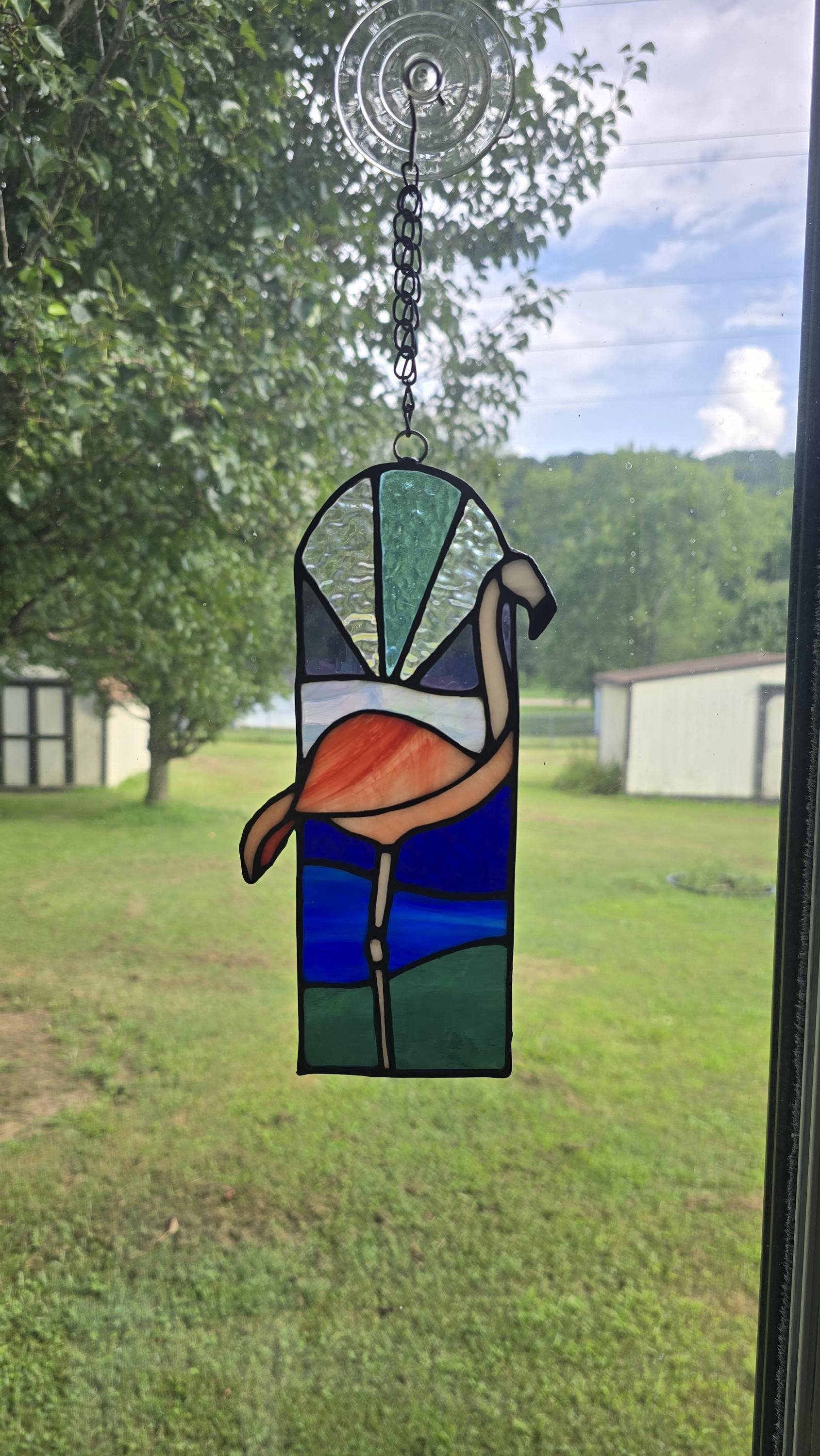Handcrafted Stained Glass Flamingo Sun Catcher