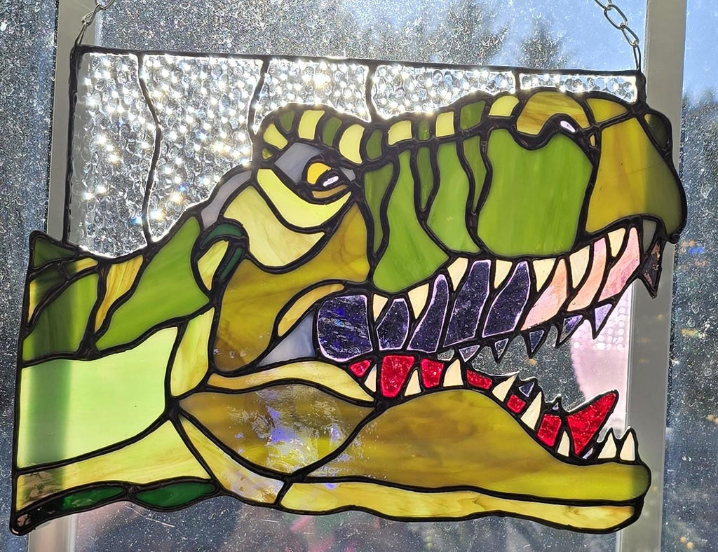 Handcrafted Stained Glass T-Rex Dinosaur Sun Catcher - Made to Order