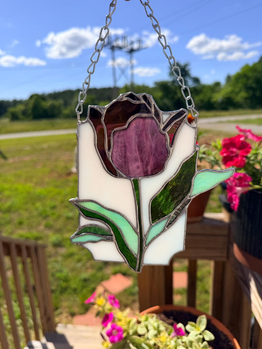 Handcrafted Stained Glass Tulip Suncatcher - colors will vary