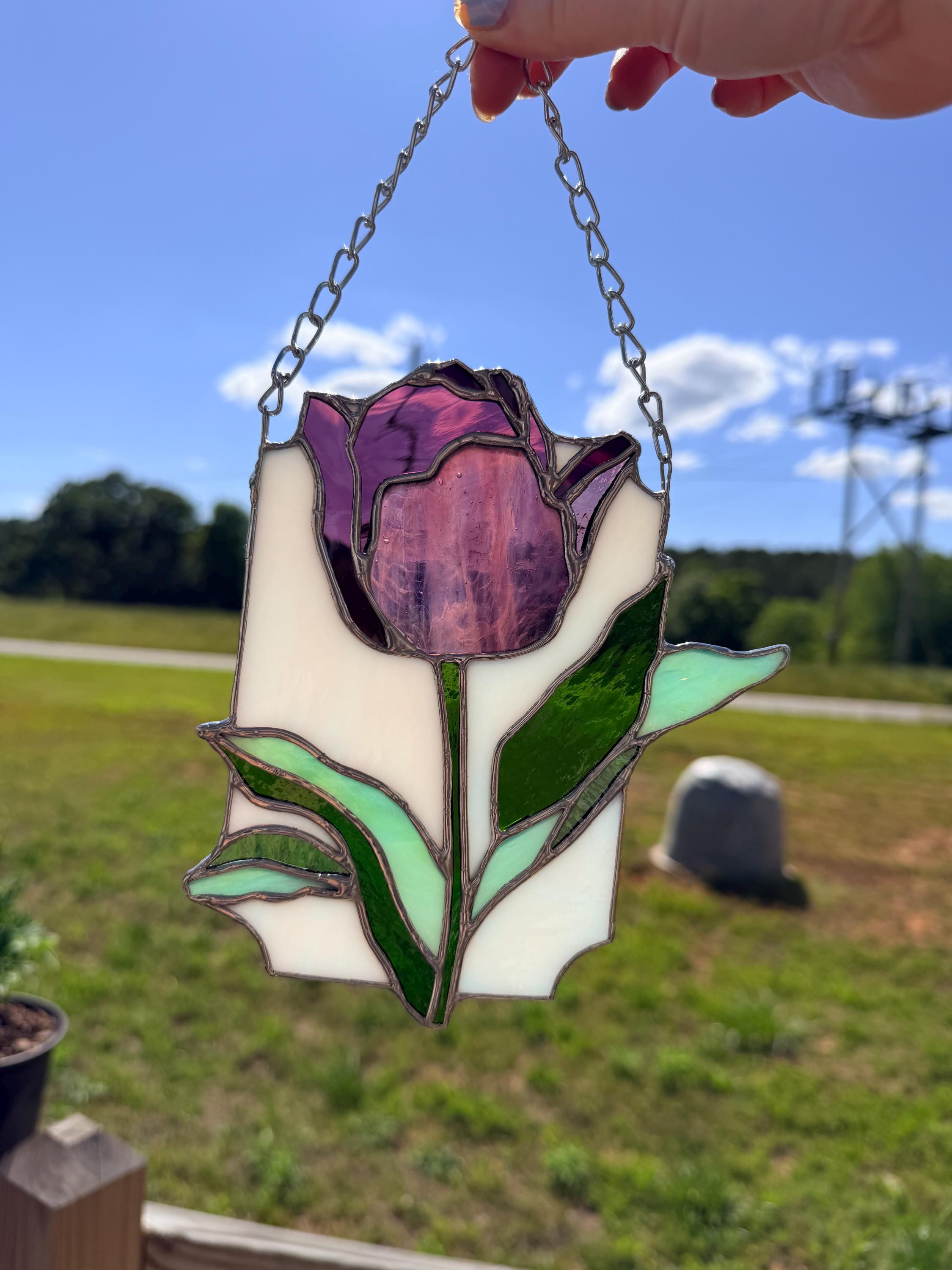 Handcrafted Stained Glass Tulip Suncatcher - colors will vary