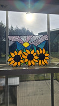 Handcrafted Stained Glass Suncatcher Sunflowers and Mountains Made to Order