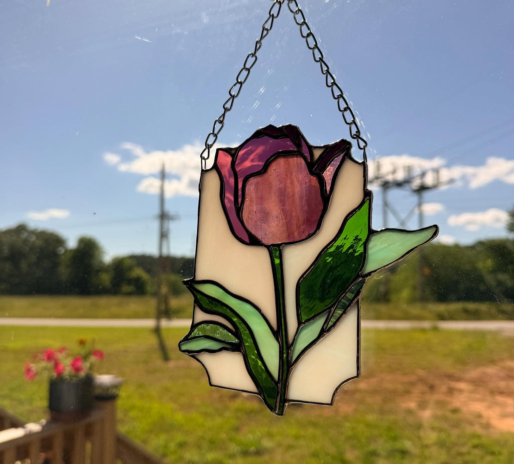 Handcrafted Stained Glass Tulip Suncatcher - colors will vary