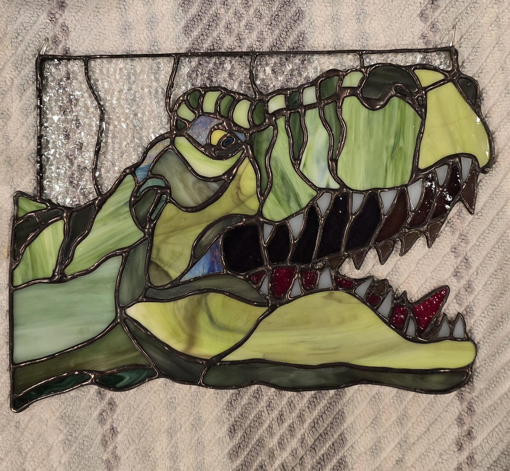 Handcrafted Stained Glass T-Rex Dinosaur Sun Catcher - Made to Order