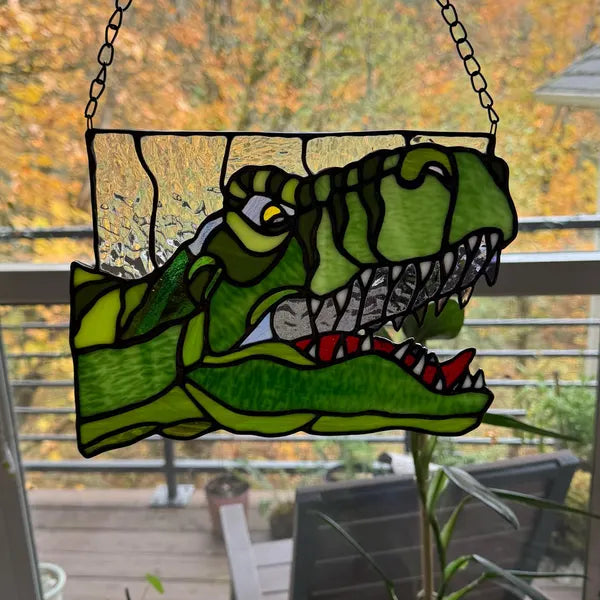 Handcrafted Stained Glass T-Rex Dinosaur Sun Catcher - Made to Order