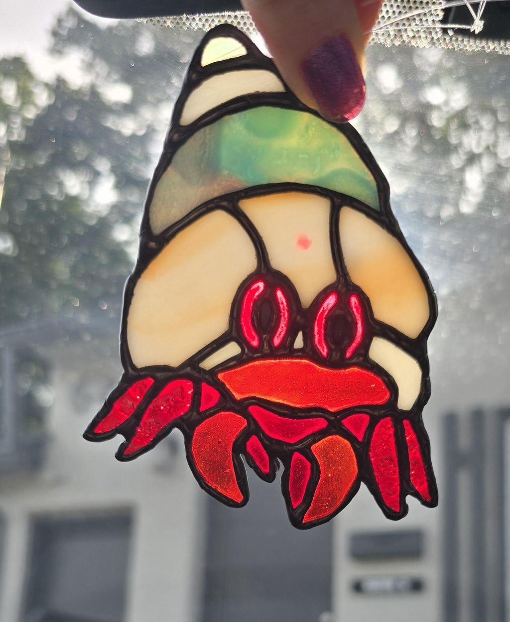 Handcrafted Stained Glass Hermit Crab Sun Catcher