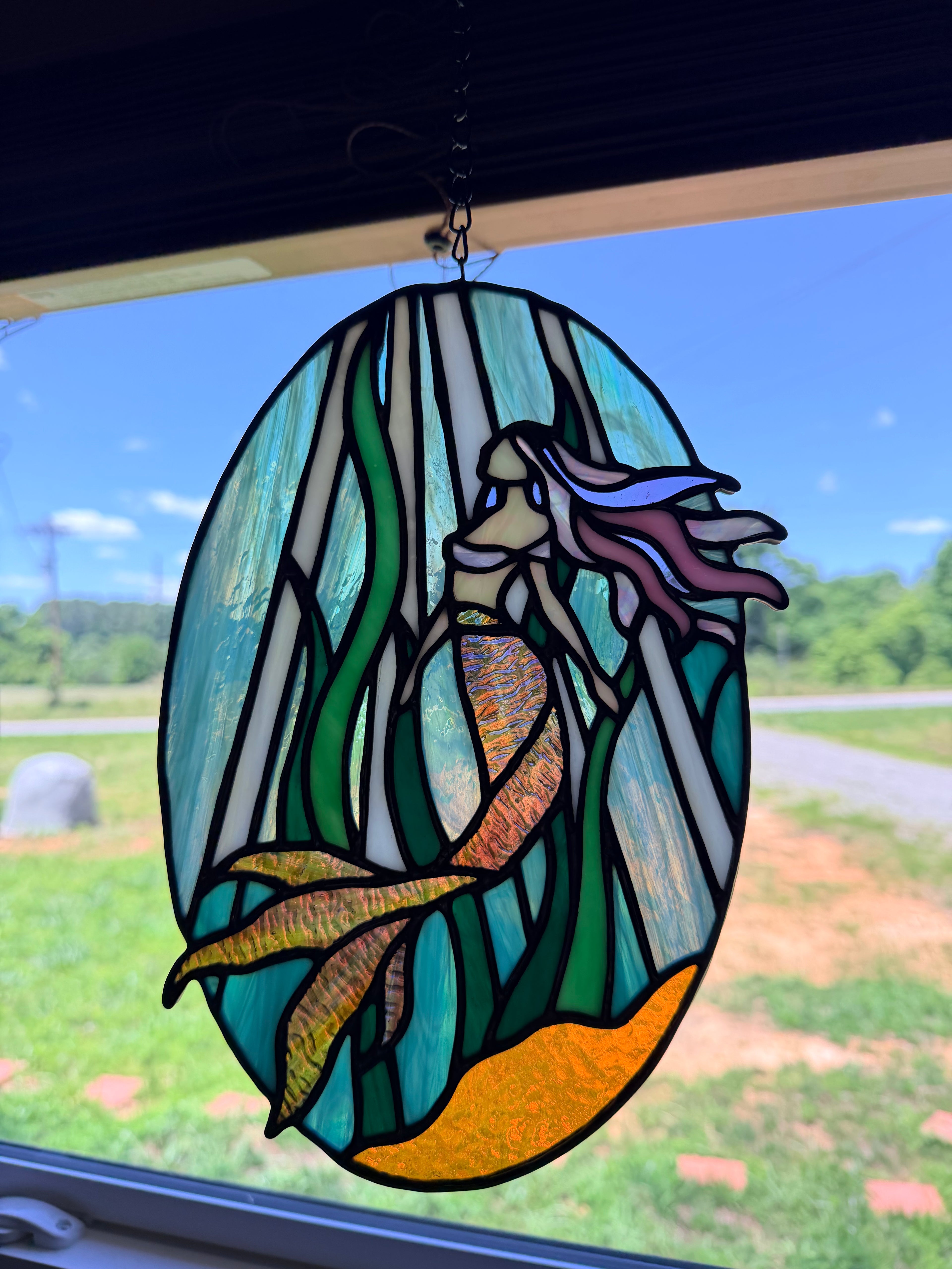 Handmade Stained Glass Underwater Mermaid Sun Catcher