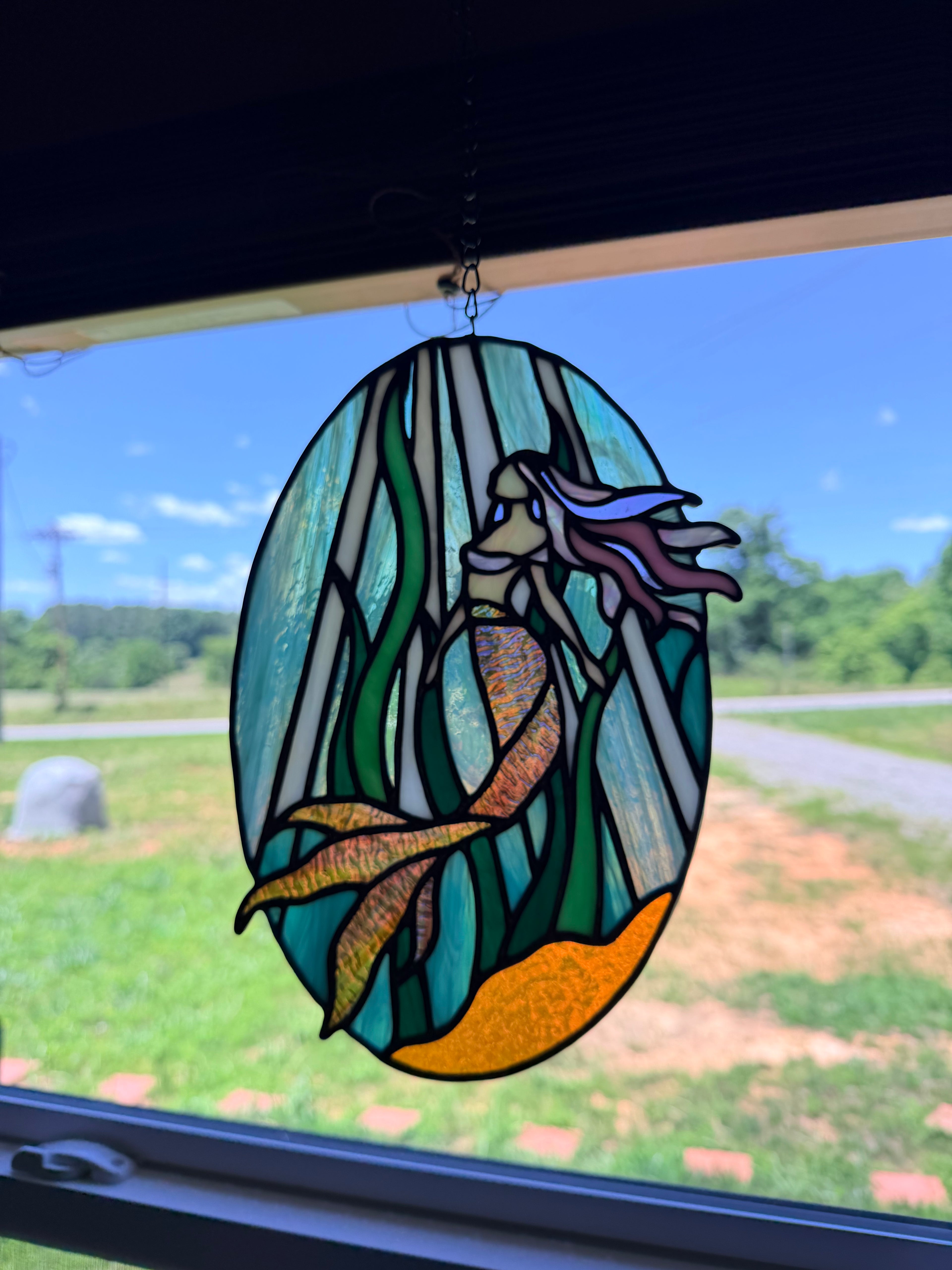Handmade Stained Glass Underwater Mermaid Sun Catcher