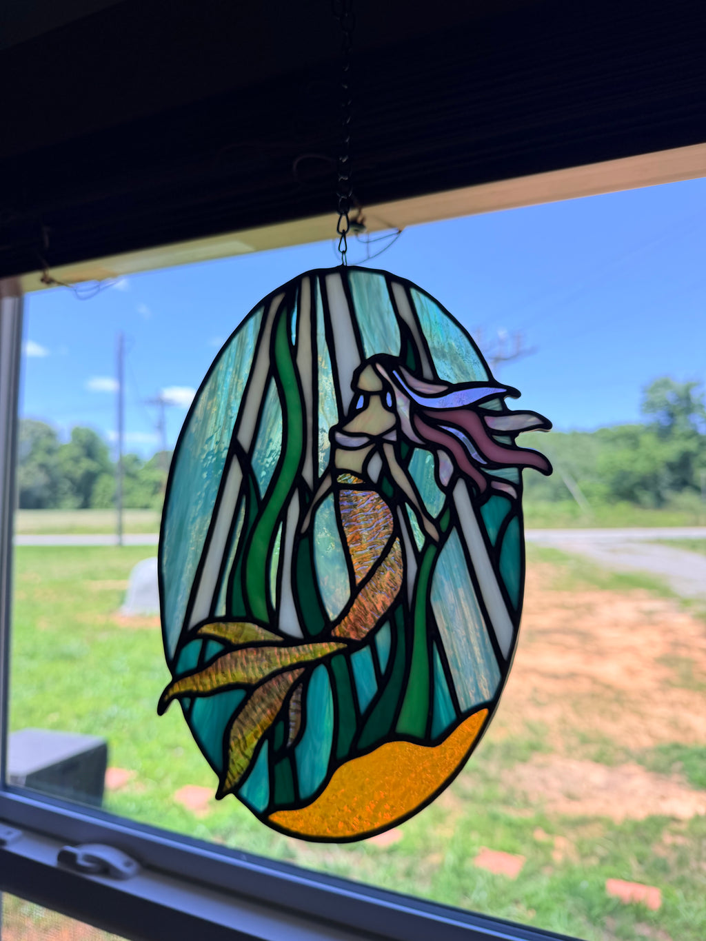 Handmade Stained Glass Underwater Mermaid Sun Catcher
