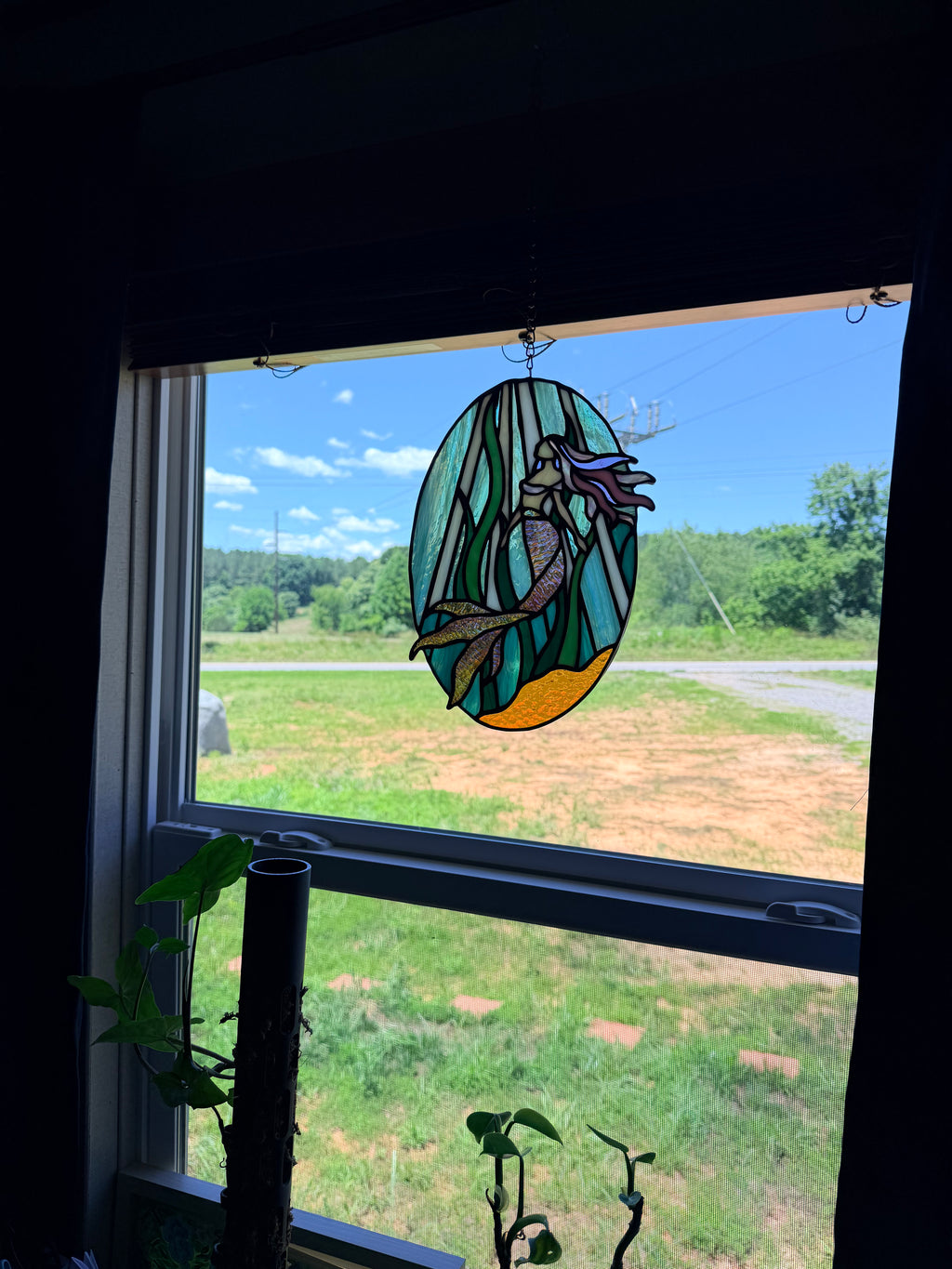 Handmade Stained Glass Underwater Mermaid Sun Catcher