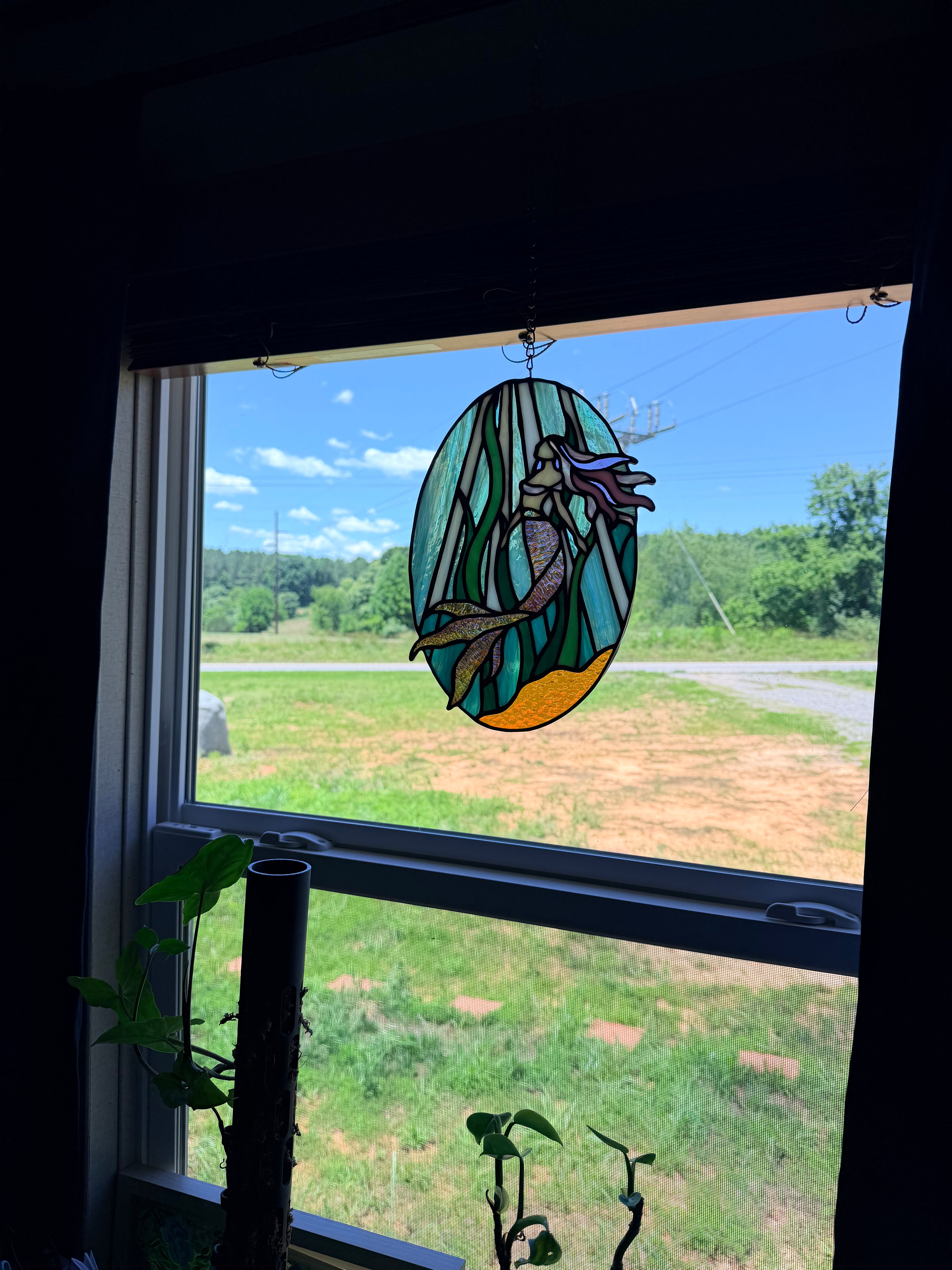 Handmade Stained Glass Underwater Mermaid Sun Catcher