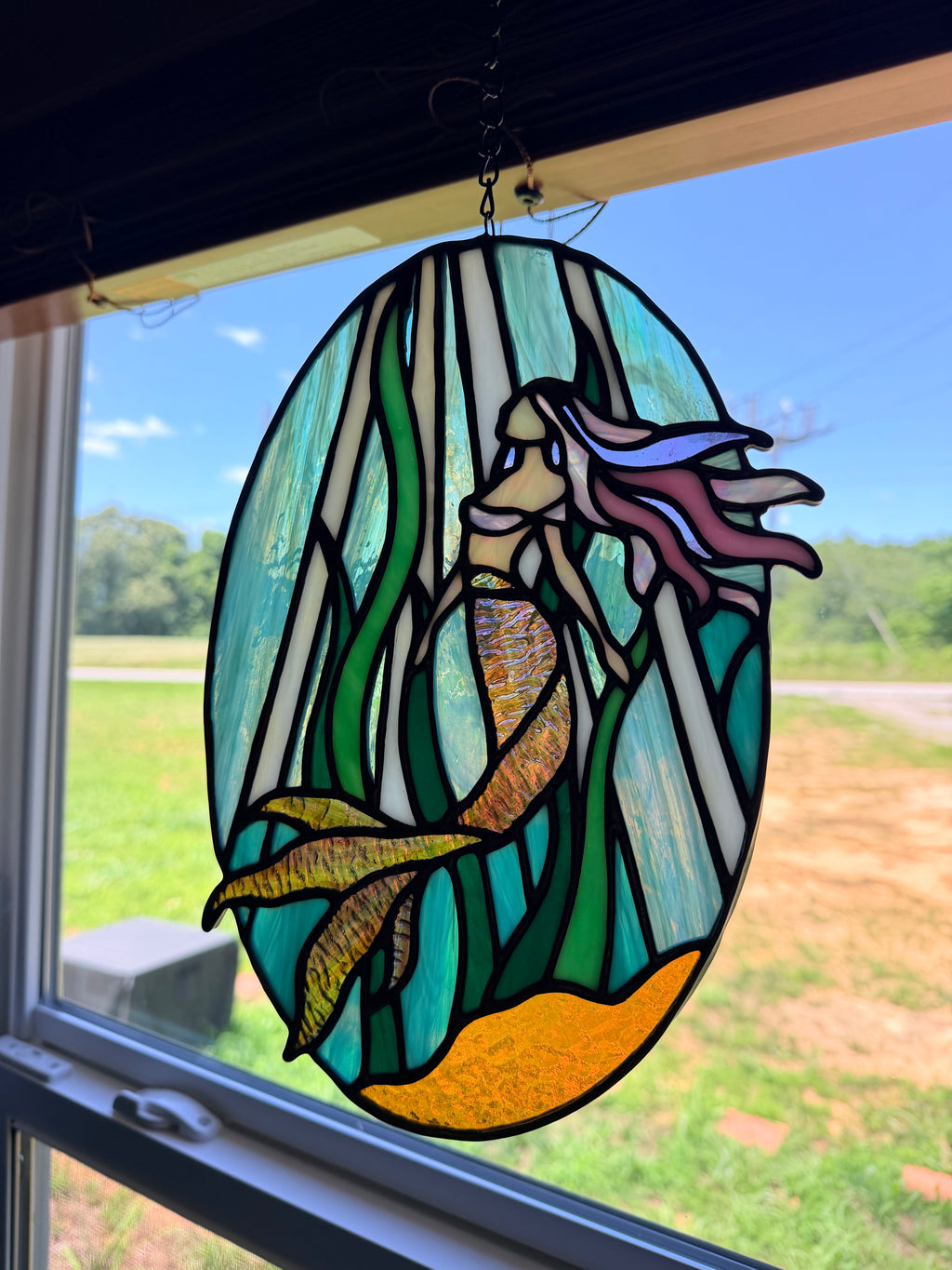 Handmade Stained Glass Underwater Mermaid Sun Catcher