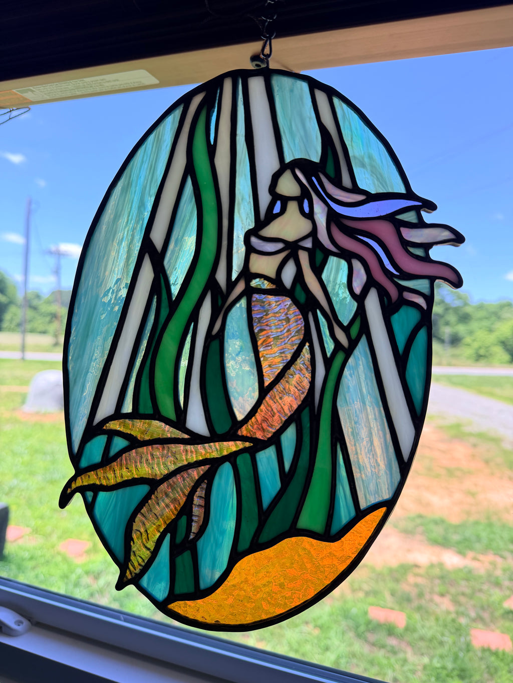 Handmade Stained Glass Underwater Mermaid Sun Catcher