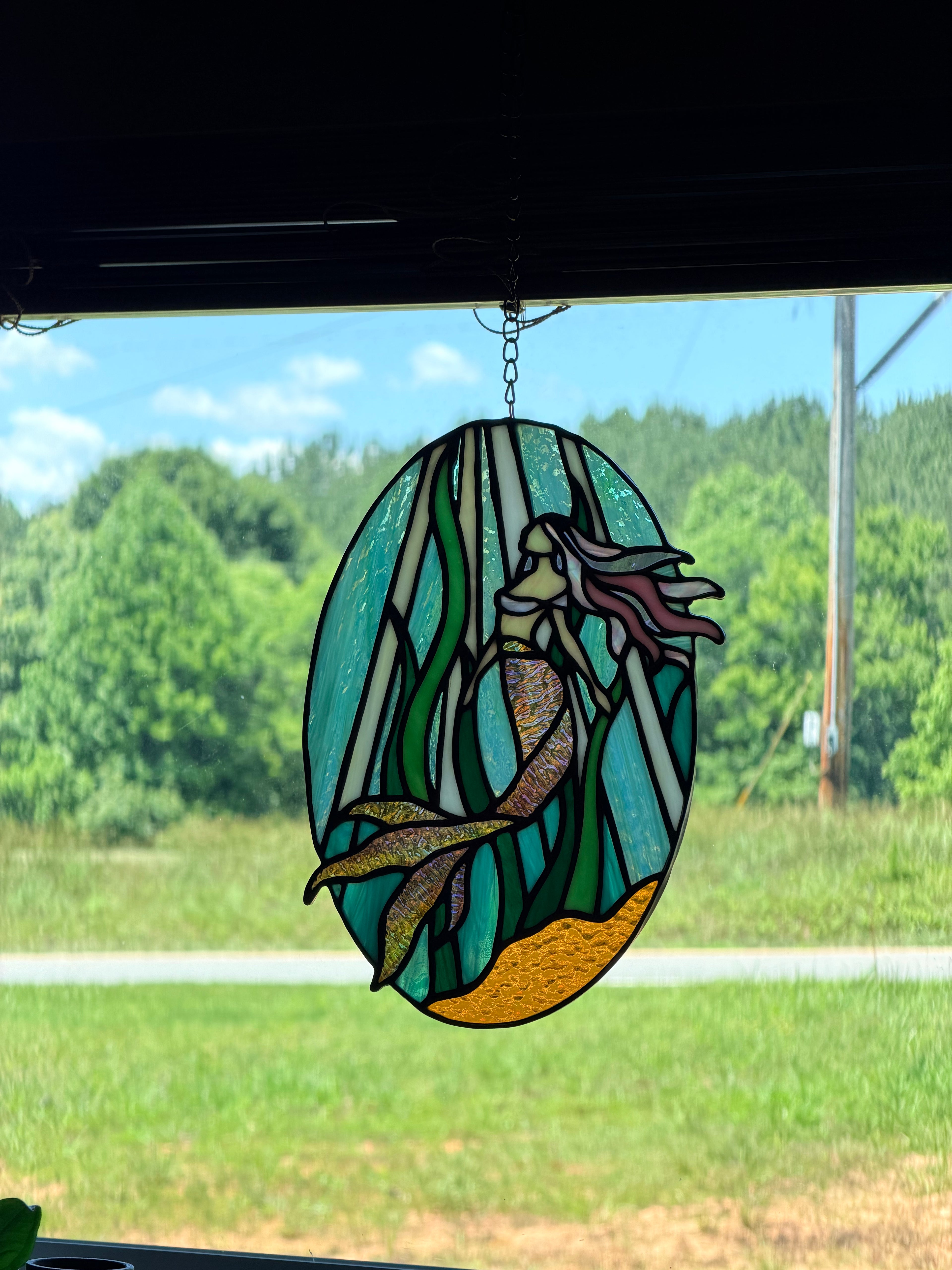 Handmade Stained Glass Underwater Mermaid Sun Catcher