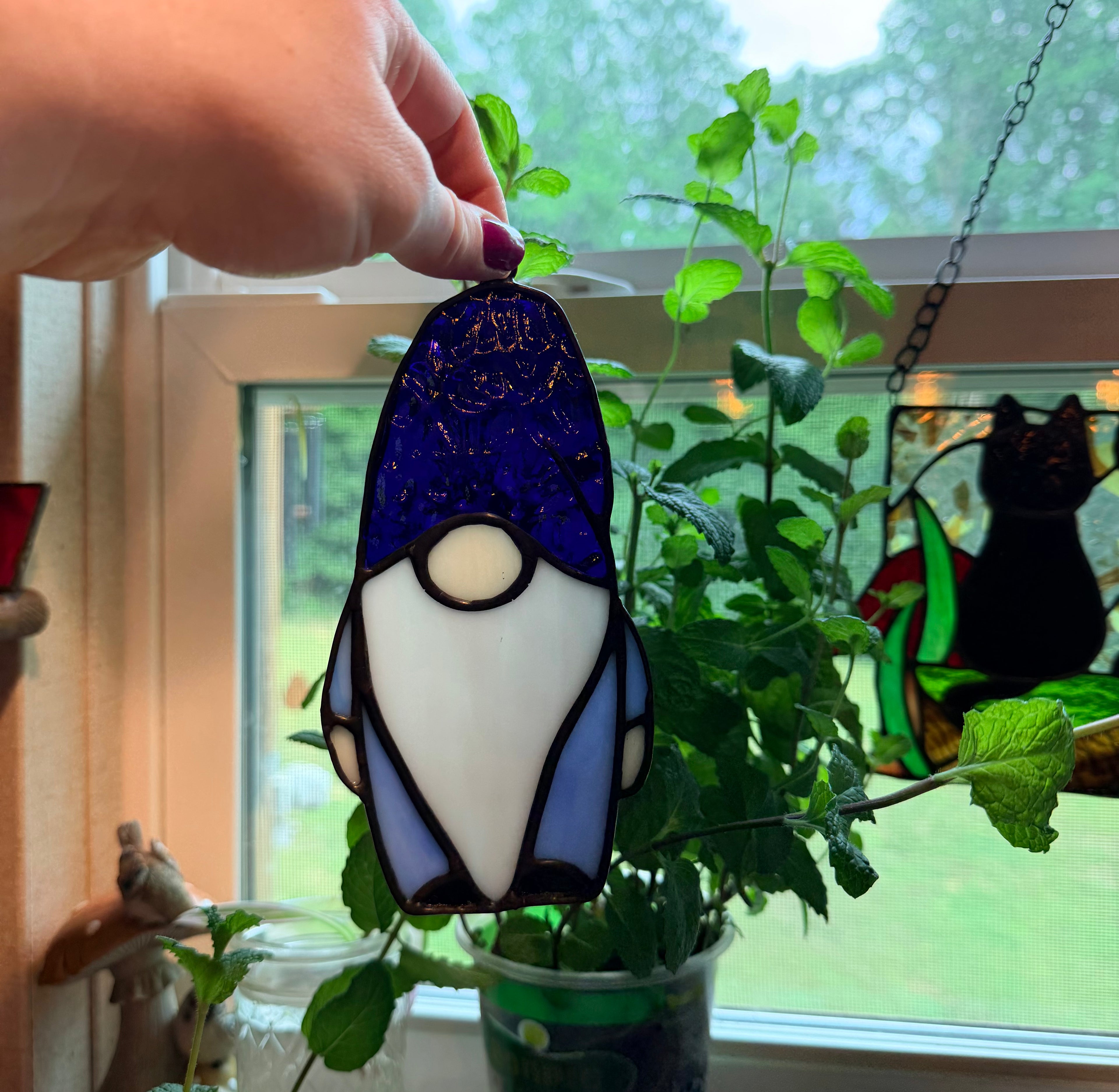 Handcrafted Stained Glass 6" Gnome Made to Order