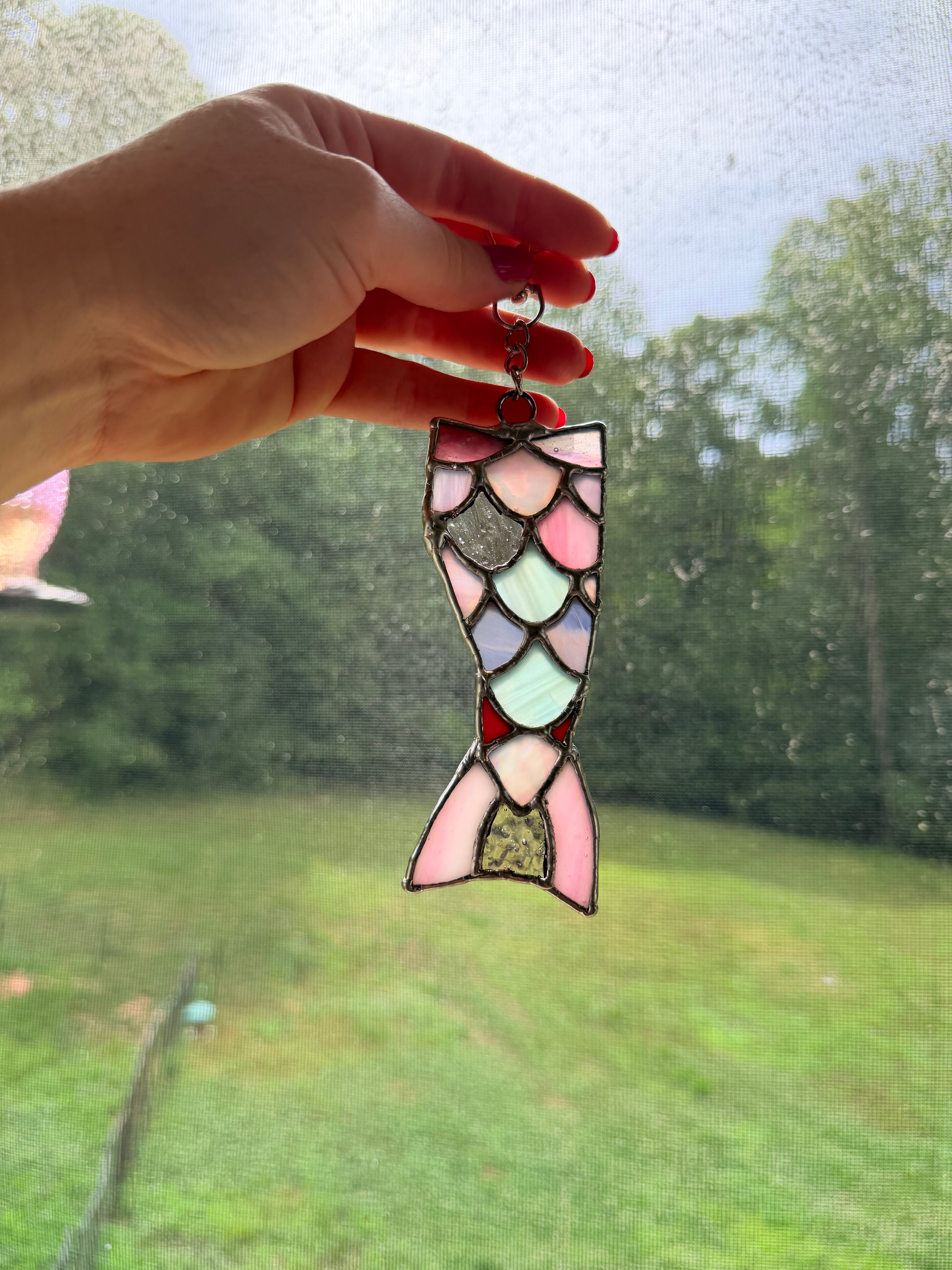 Handcrafted Stained Glass Detailed Mermaid Tail Charm