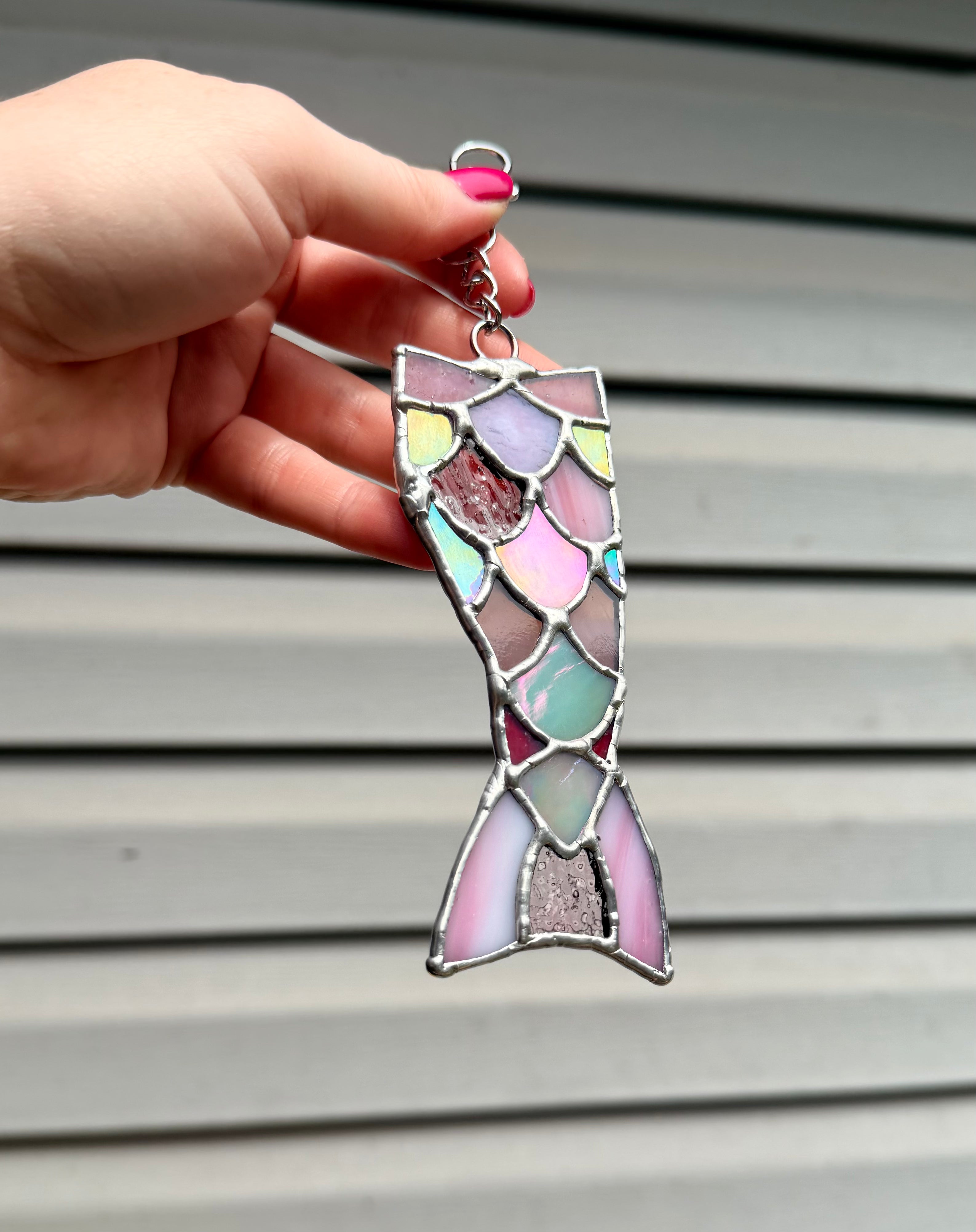 Handcrafted Stained Glass Detailed Mermaid Tail Charm