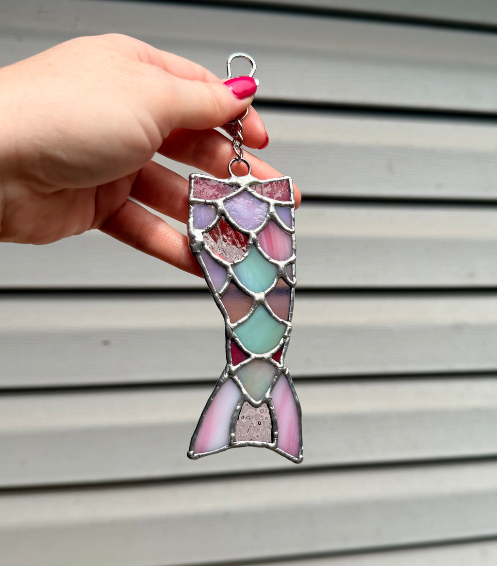 Handcrafted Stained Glass Detailed Mermaid Tail Charm