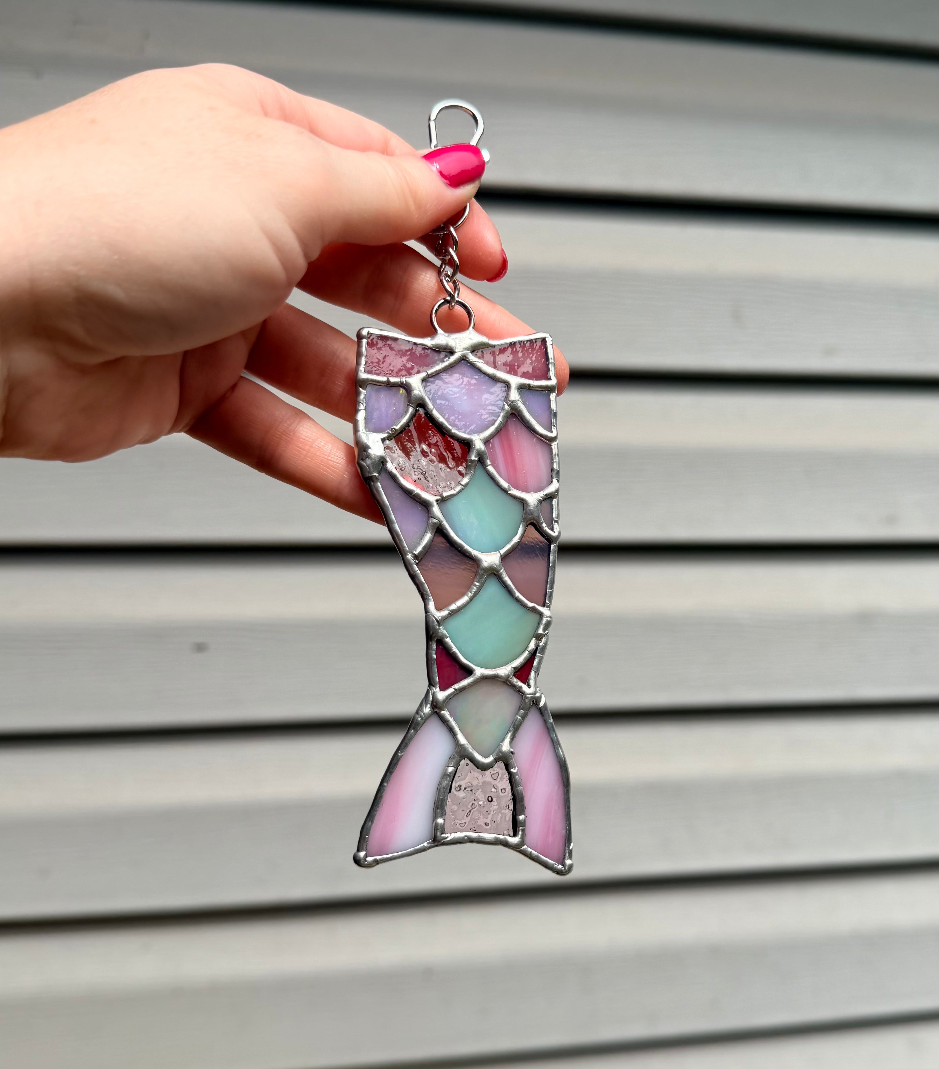 Handcrafted Stained Glass Detailed Mermaid Tail Charm