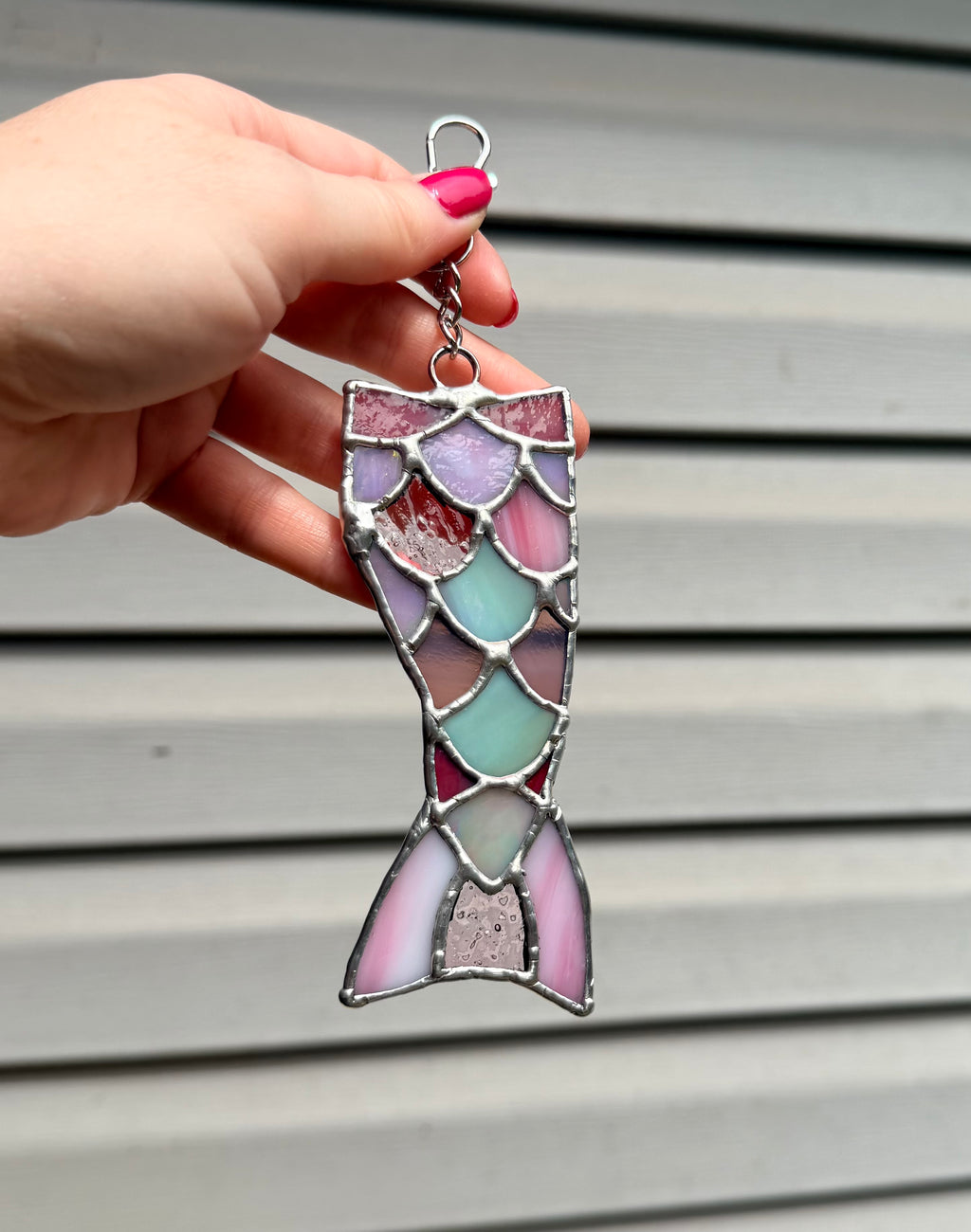 Handcrafted Stained Glass Detailed Mermaid Tail Charm