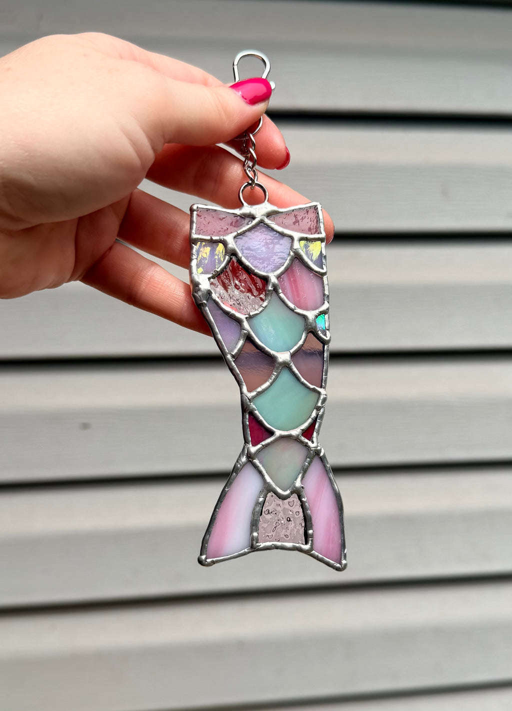 Handcrafted Stained Glass Detailed Mermaid Tail Charm