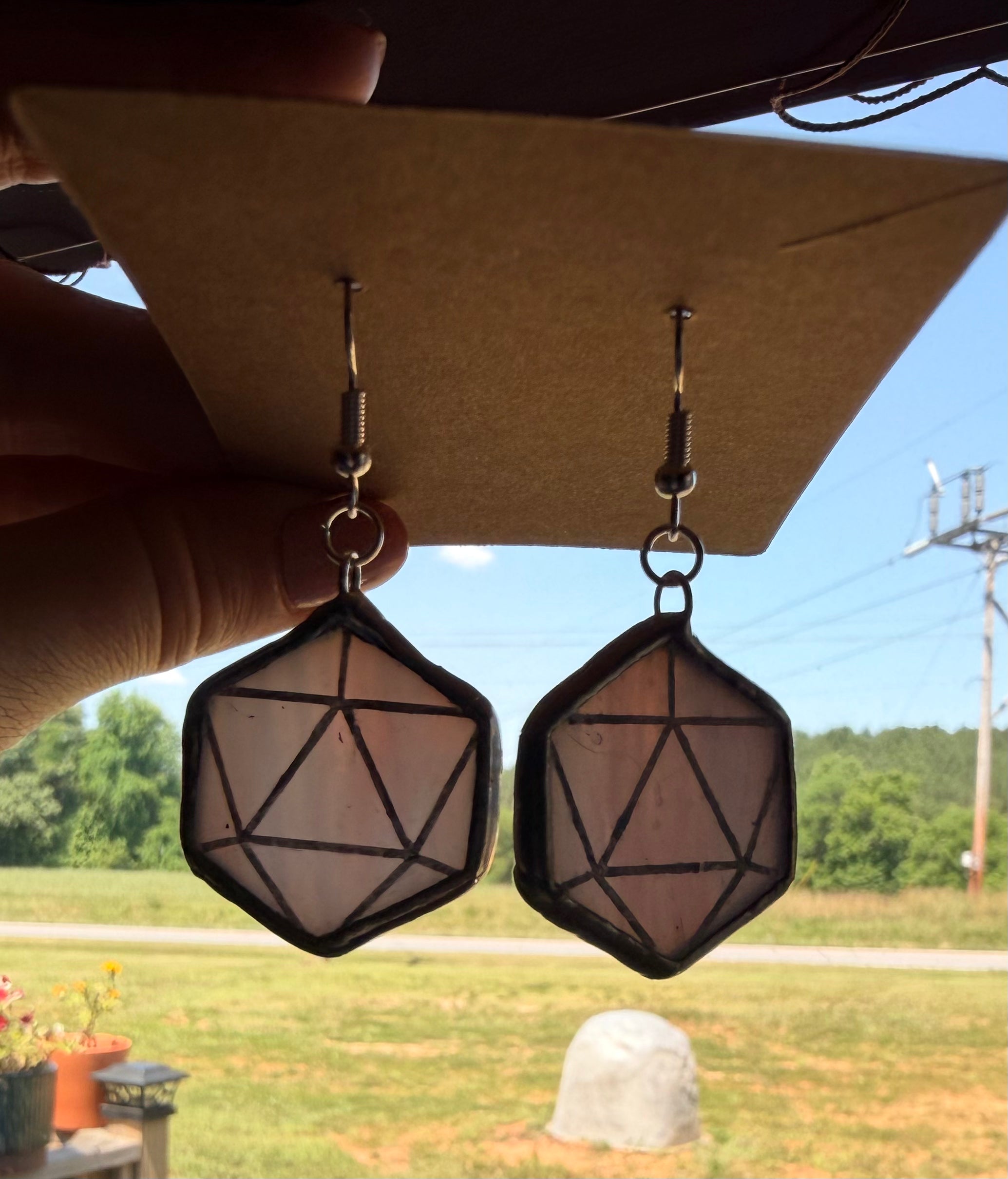 Stained Glass D20 Earrings Warm Purple