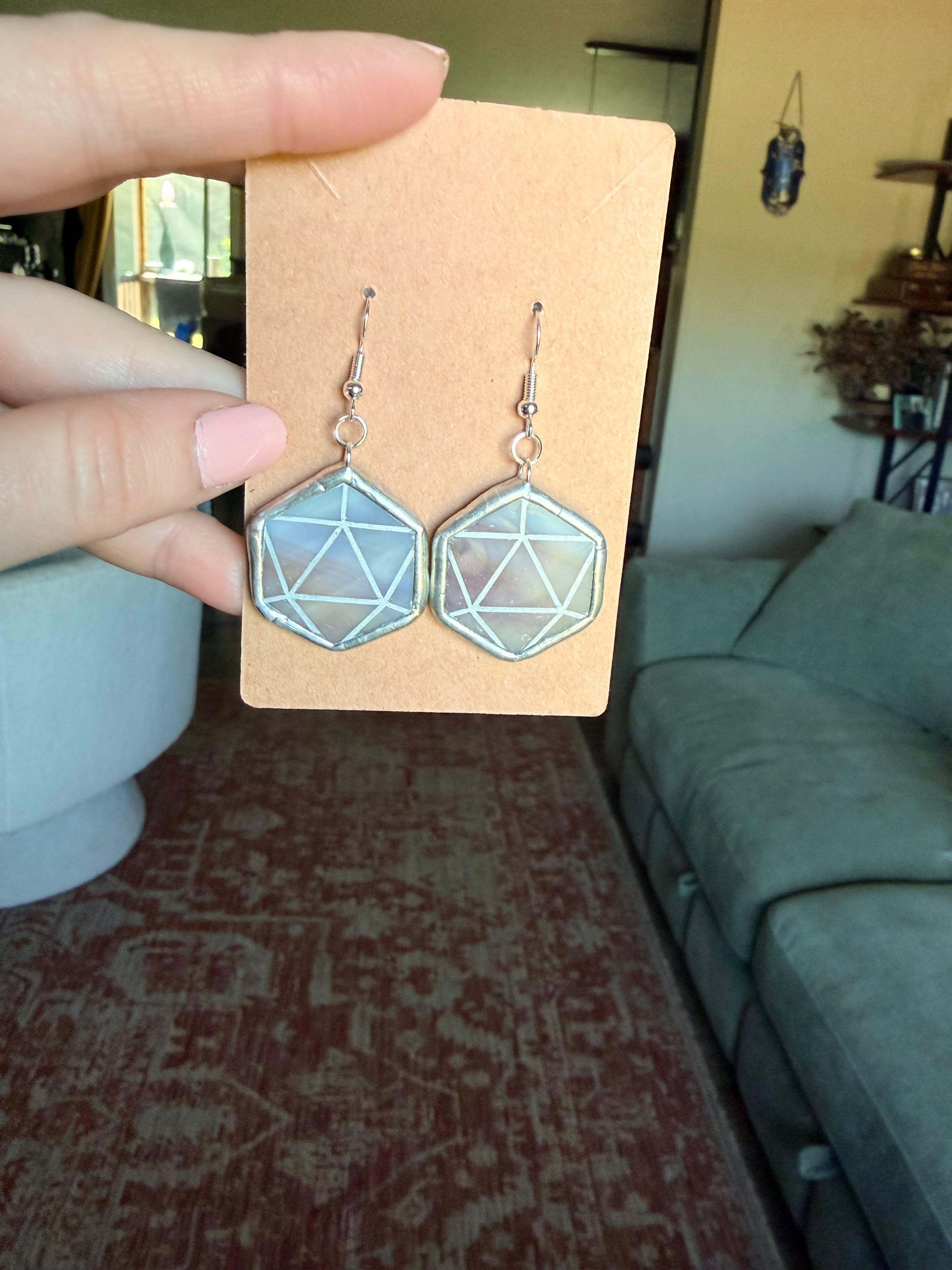 Stained Glass D20 Earrings Opaque Purple & Gold