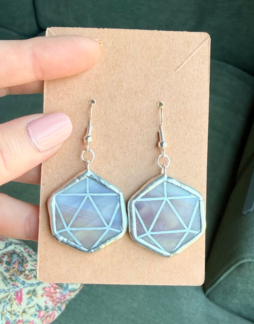 Stained Glass D20 Earrings Opaque Purple & Gold