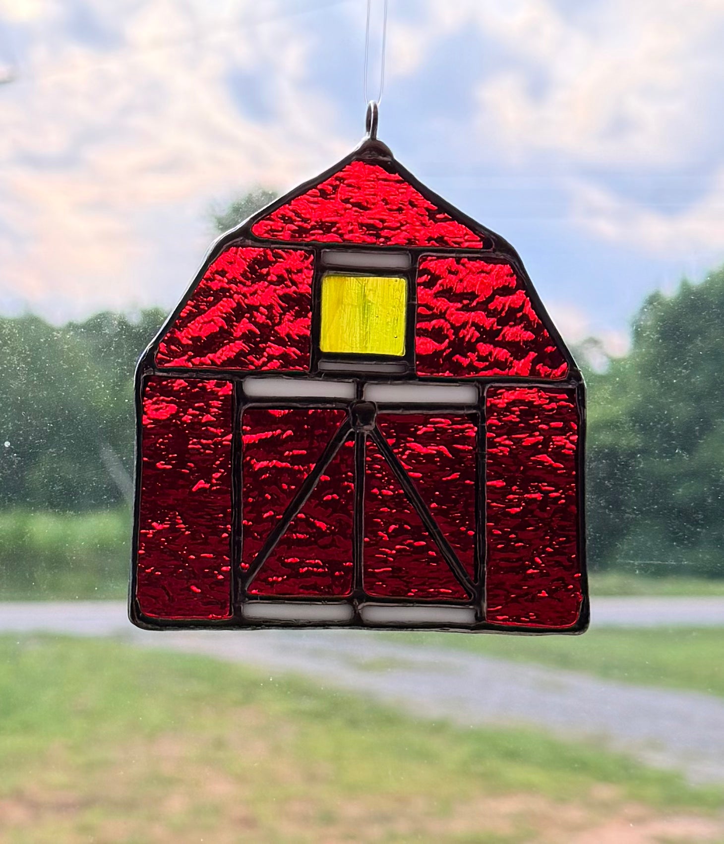Custom Stained Glass Red Bard Sun Catcher