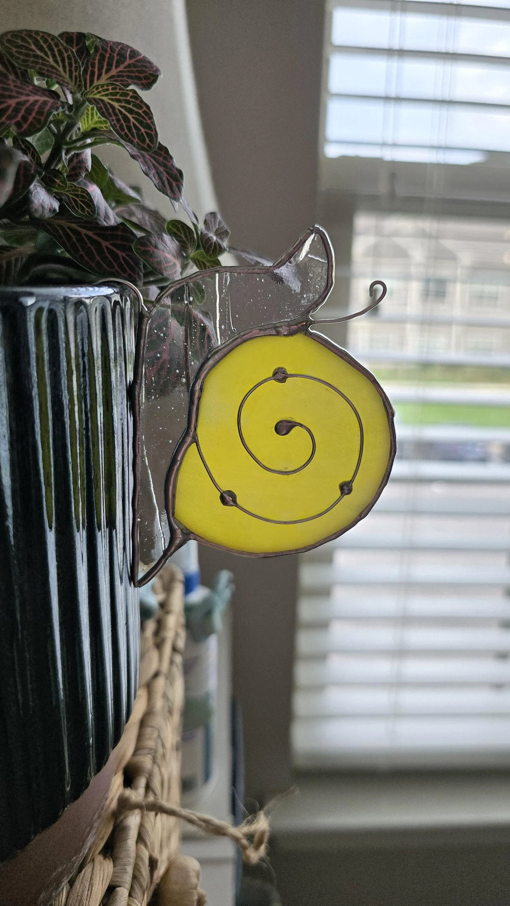 Handcrafted Yellow Stained Glass Snail Plant Charm