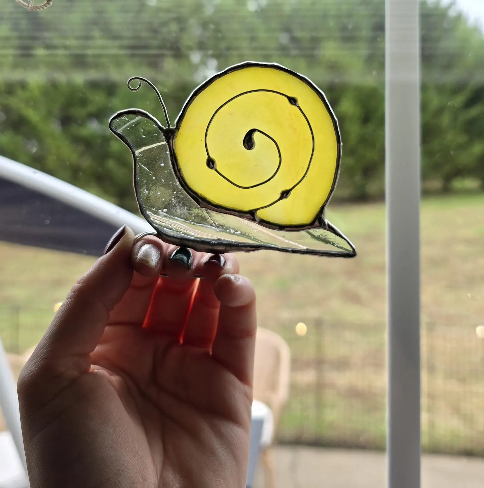 Handcrafted Yellow Stained Glass Snail Plant Charm