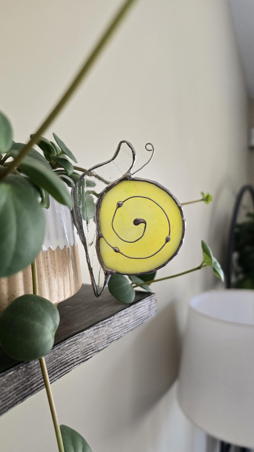 Handcrafted Yellow Stained Glass Snail Plant Charm