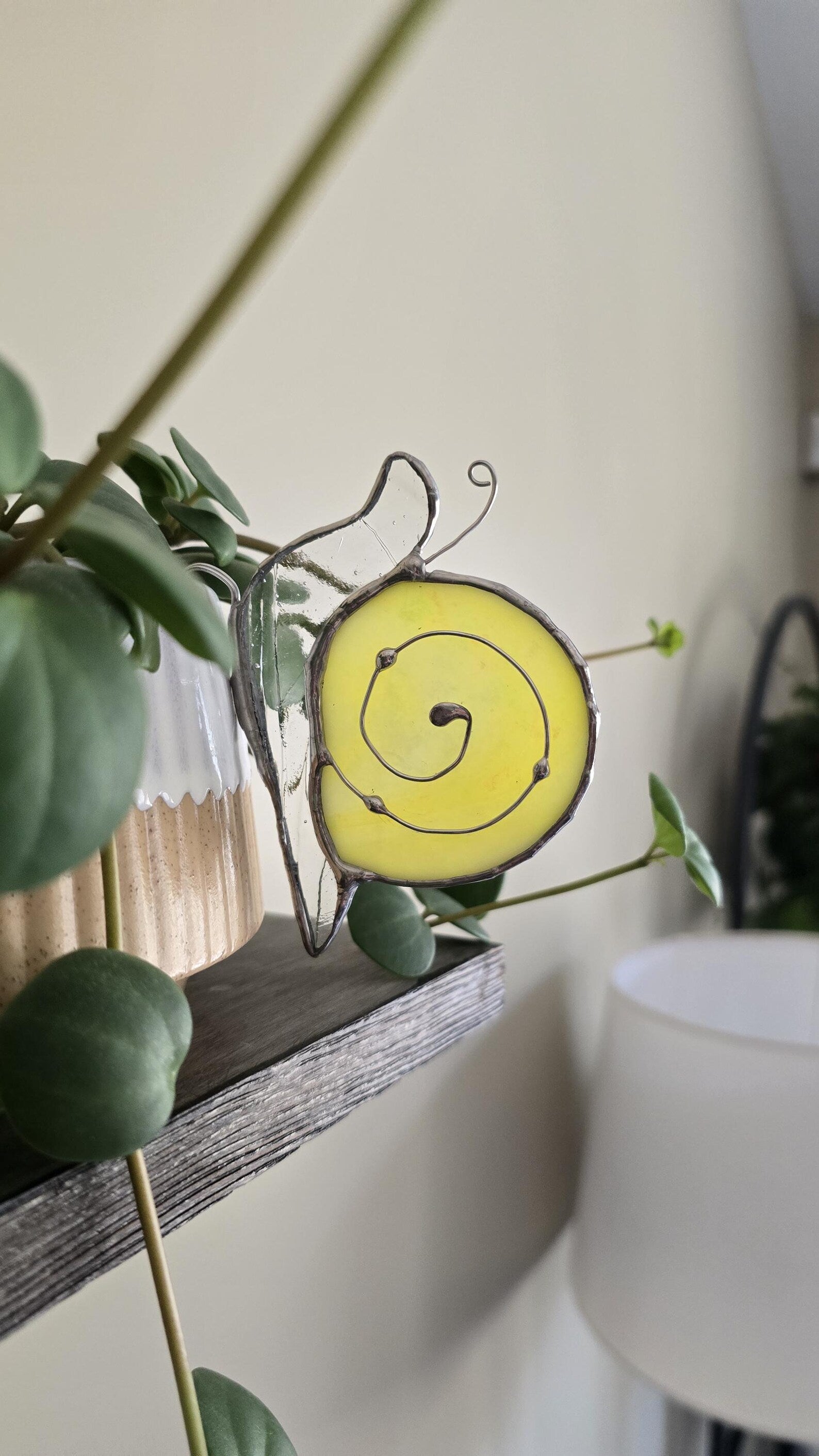 Handcrafted Yellow Stained Glass Snail Plant Charm