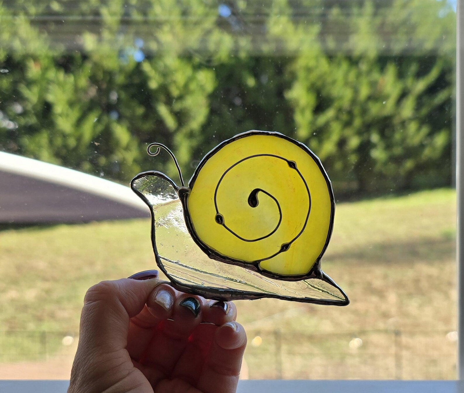 Handcrafted Yellow Stained Glass Snail Plant Charm