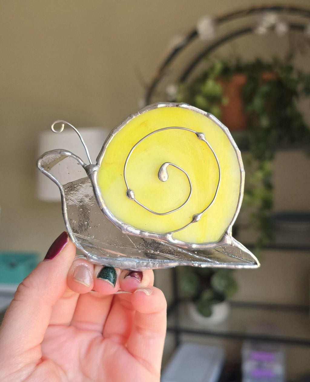 Handcrafted Yellow Stained Glass Snail Plant Charm
