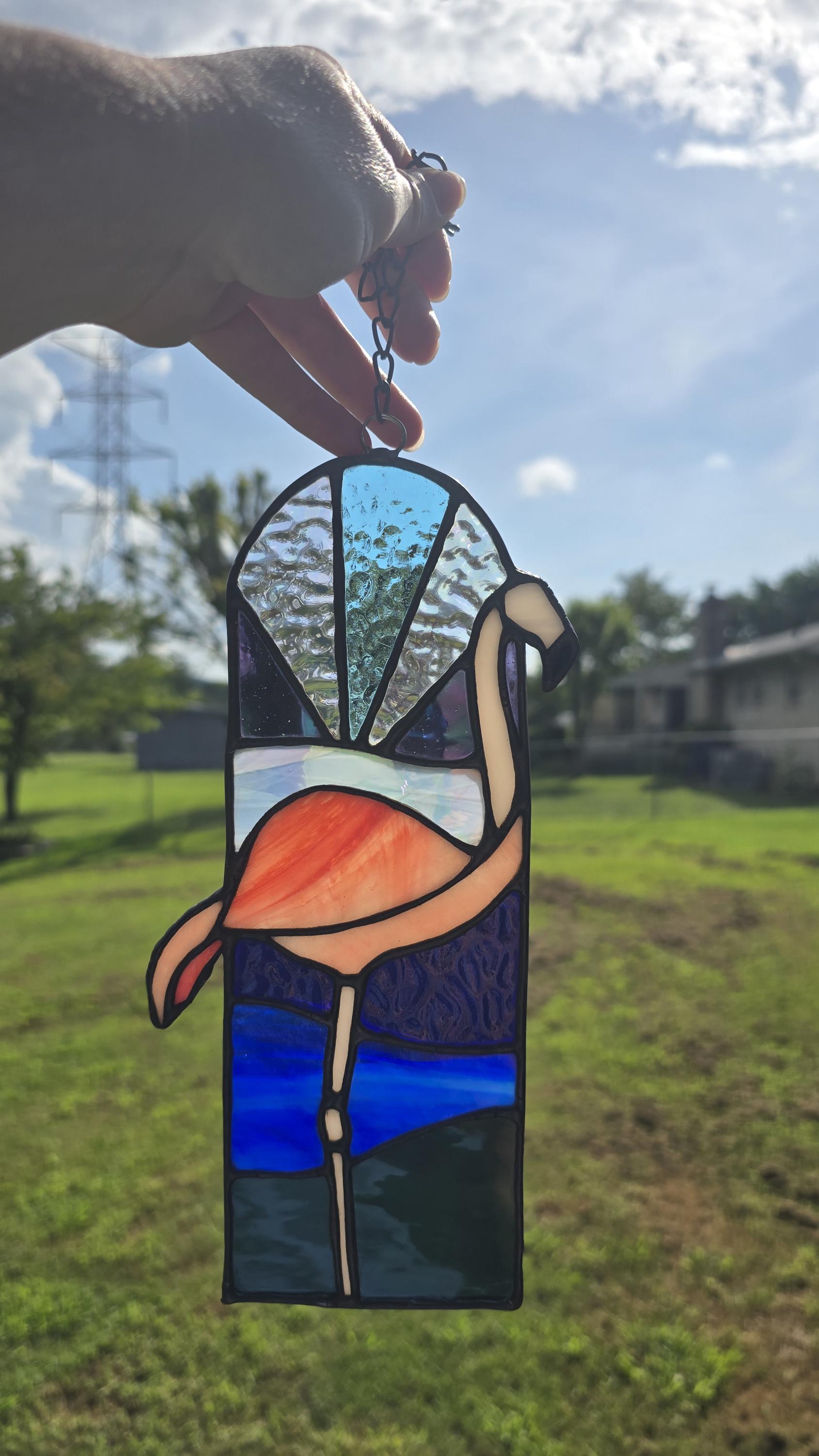 Handcrafted Stained Glass Flamingo Sun Catcher