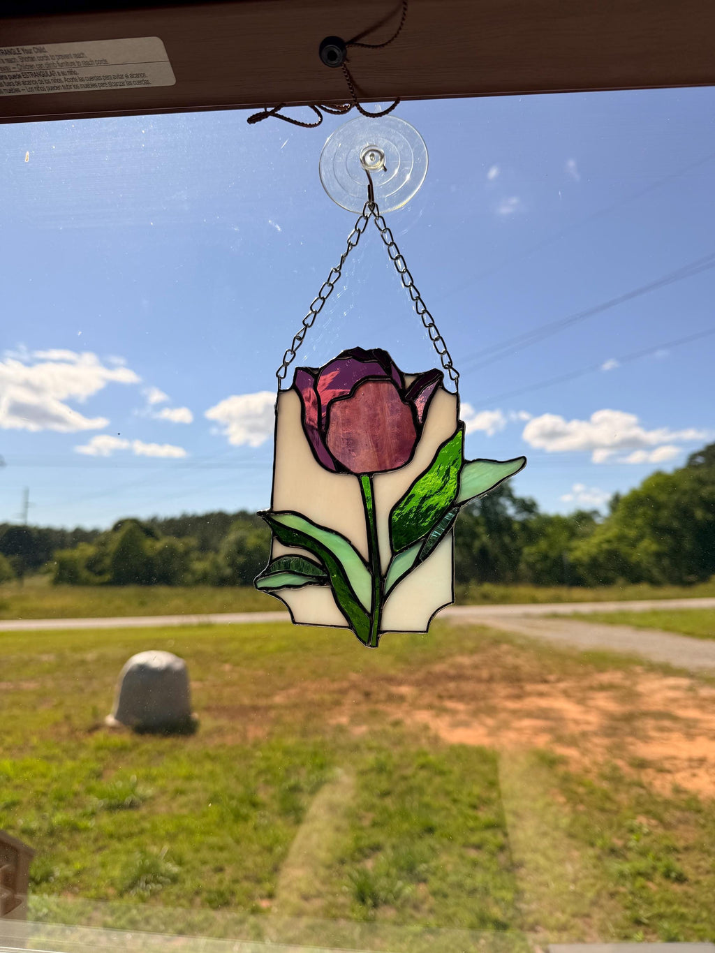 Handcrafted Stained Glass Tulip Suncatcher - colors will vary