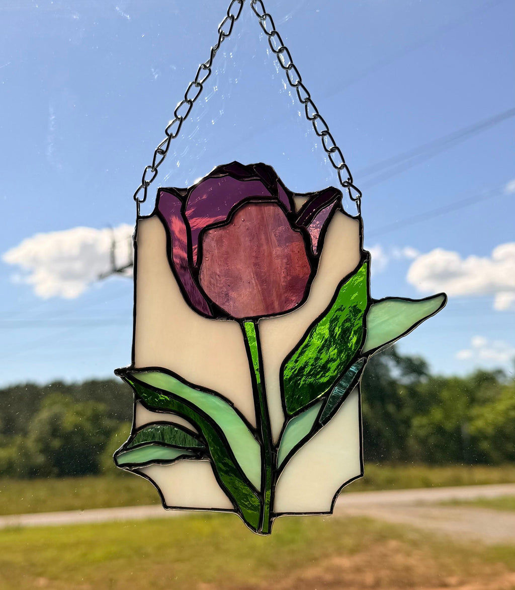 Handcrafted Stained Glass Tulip Suncatcher - colors will vary