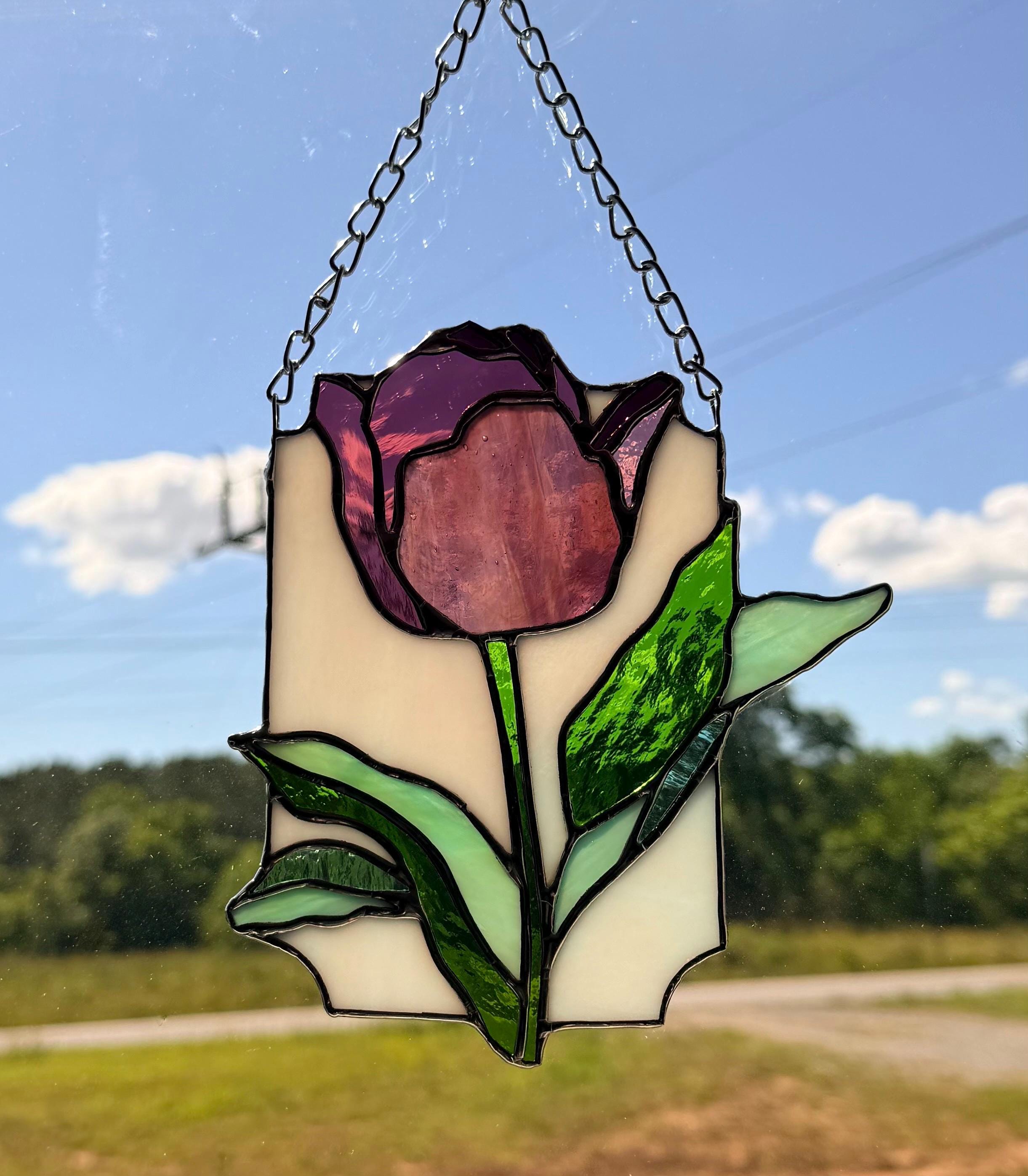 Handcrafted Stained Glass Tulip Suncatcher - colors will vary