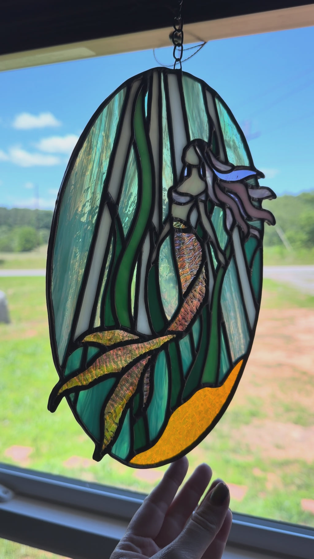 Handmade Stained Glass Underwater Mermaid Sun Catcher