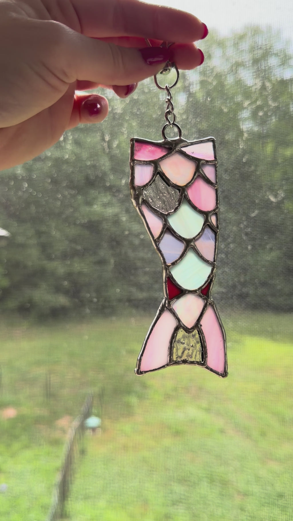 Handcrafted Stained Glass Detailed Mermaid Tail Charm