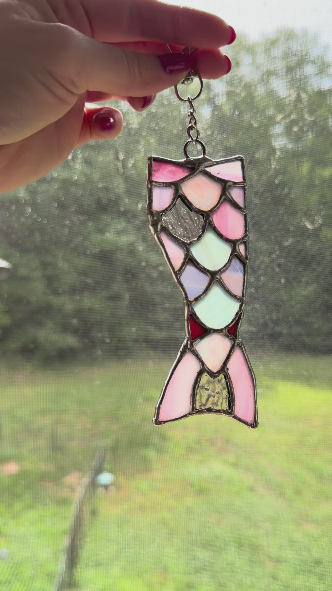 Handcrafted Stained Glass Detailed Mermaid Tail Charm